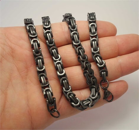 Retro Kirli Mat Siyah Erkek Çelik Kral Kolye 7mm Kalın Model