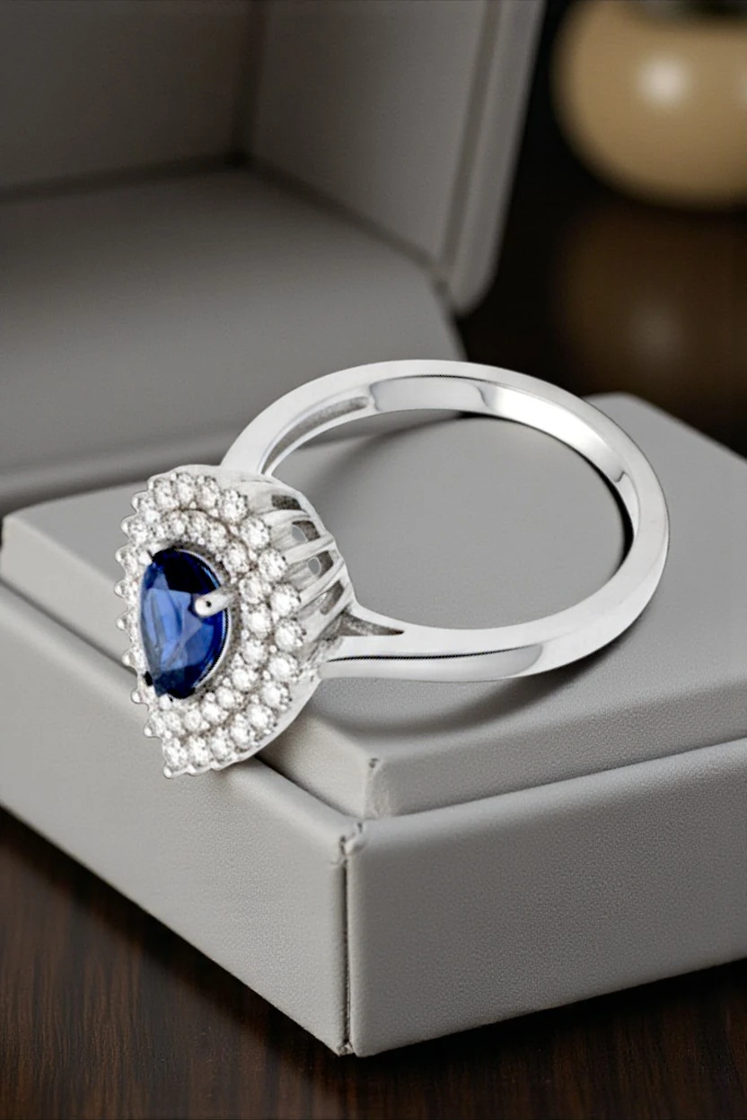 Çise Safir Taşlı Gümüş Su Yolu Yüzük