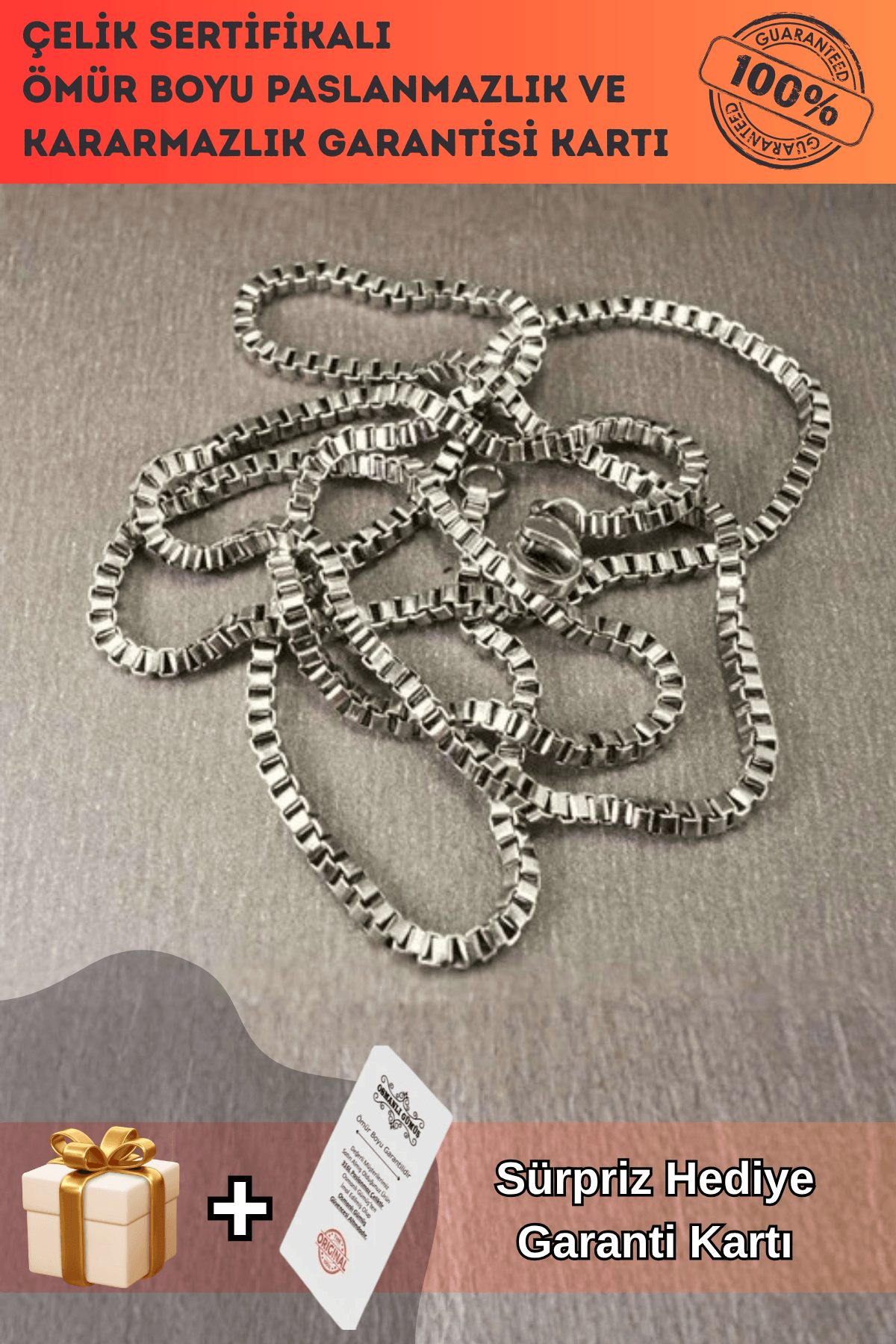 316L Paslanmaz Çelik Erkek Kolye Zincir 2mm İnce Kutu Model