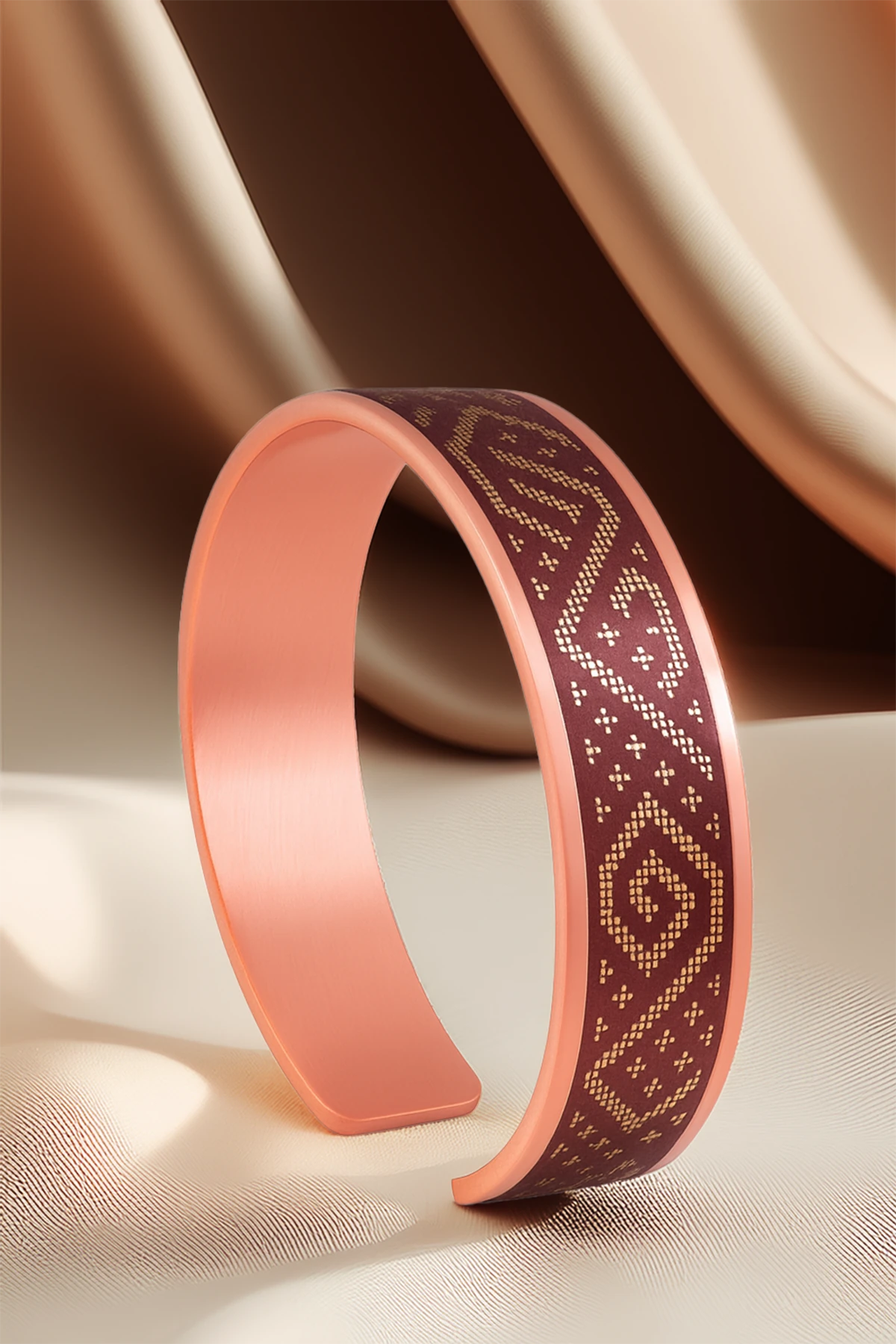 Kadın Bakır Bileklik Yüzük Set - Stella Model Özel Baskı Metal Kutu Ve Kuvars Taşı