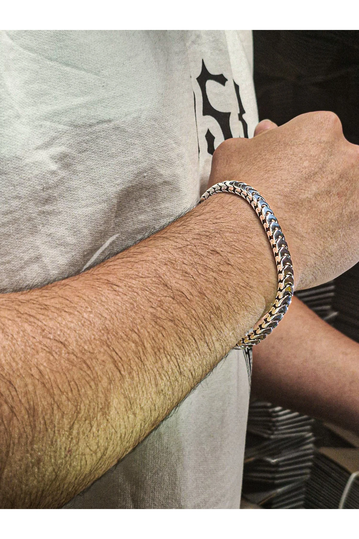 Erkek Gümüş Bileklik - Kalın Yassı Snake Parlak Model Erkek Künye