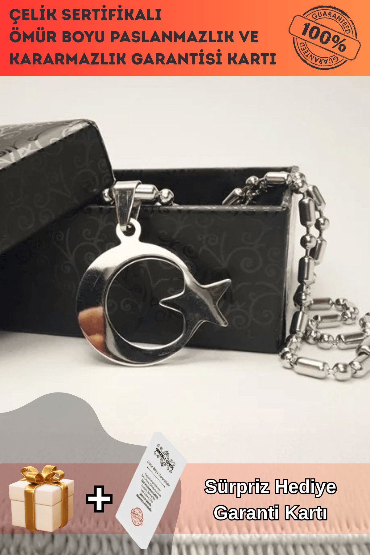 316l Paslanmaz Çelik Ay Yıldız Bayrak Erkek Çelik Kolye