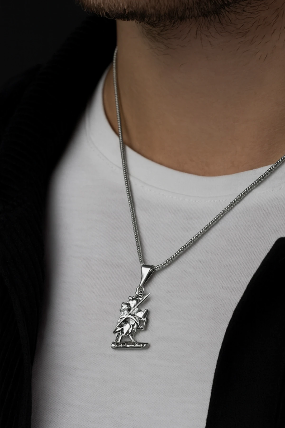 Erkek Gümüş Kolye - Göktürk Suvarisi Model Tilki Kuyruğu Zincir Erkek Gümüş Kolye