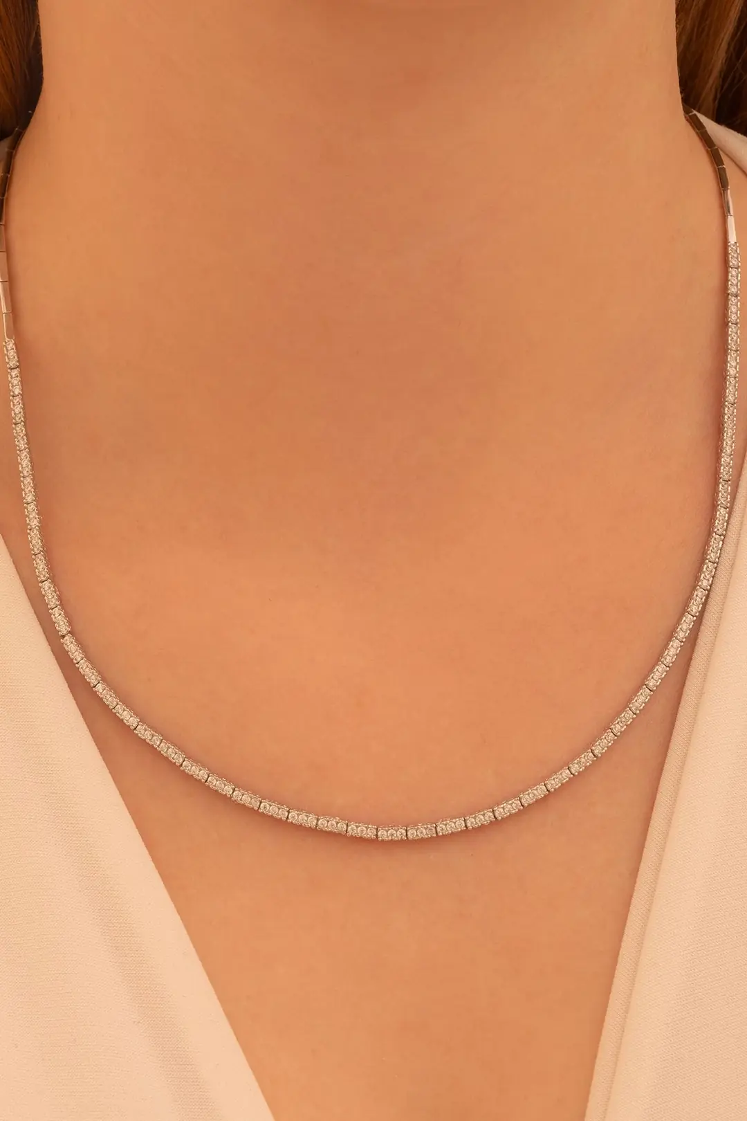 Women's Silver Necklace -Duru Zircon Stone-set Women's Necklace
