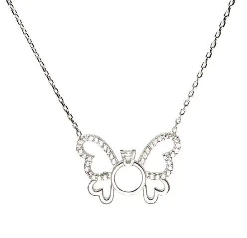 Solitaire Butterfly Women's Silver Necklace Orta Size