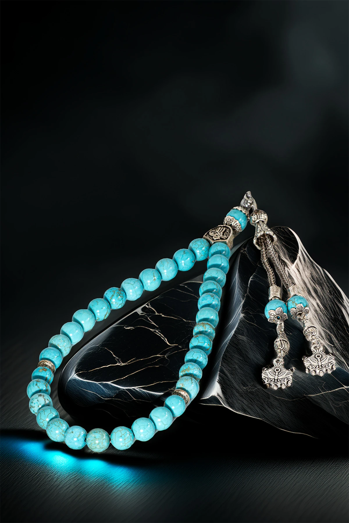 Erkek Doğal Taş Tespih - Doğal Turkuaz Taşlı Ortaboy Tesbih