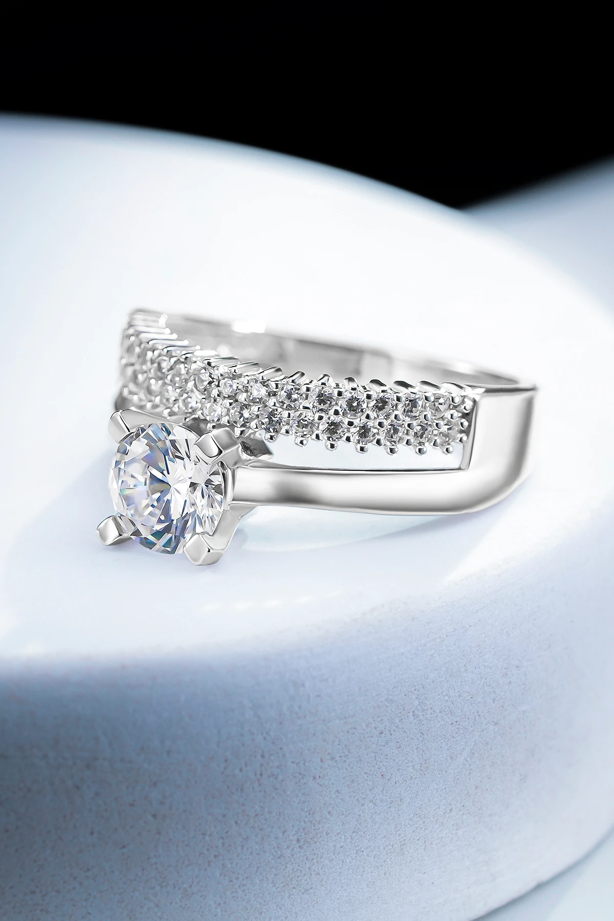 Kadın Gümüş Yüzük - İki Sıra Tektaş Zirkon Taşlı Kombin Kadın Gümüş Yüzük