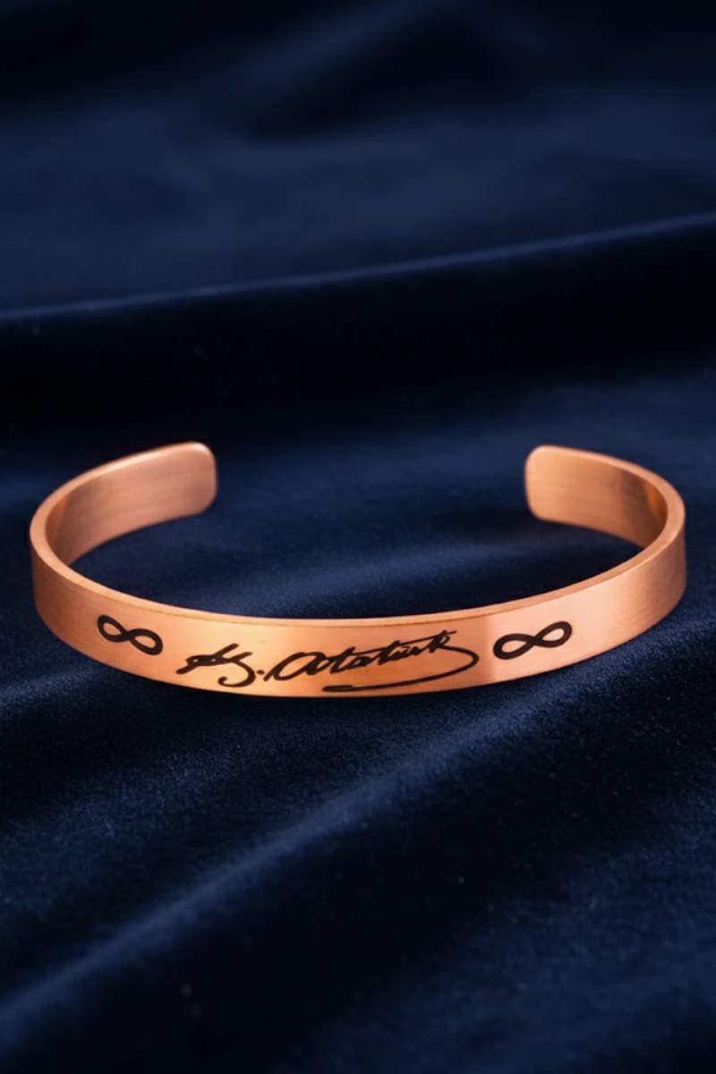 Erkek Kadın Bakır Bileklik - Mustafa Kemal Atatürk İmzalı Bakır Bilezik