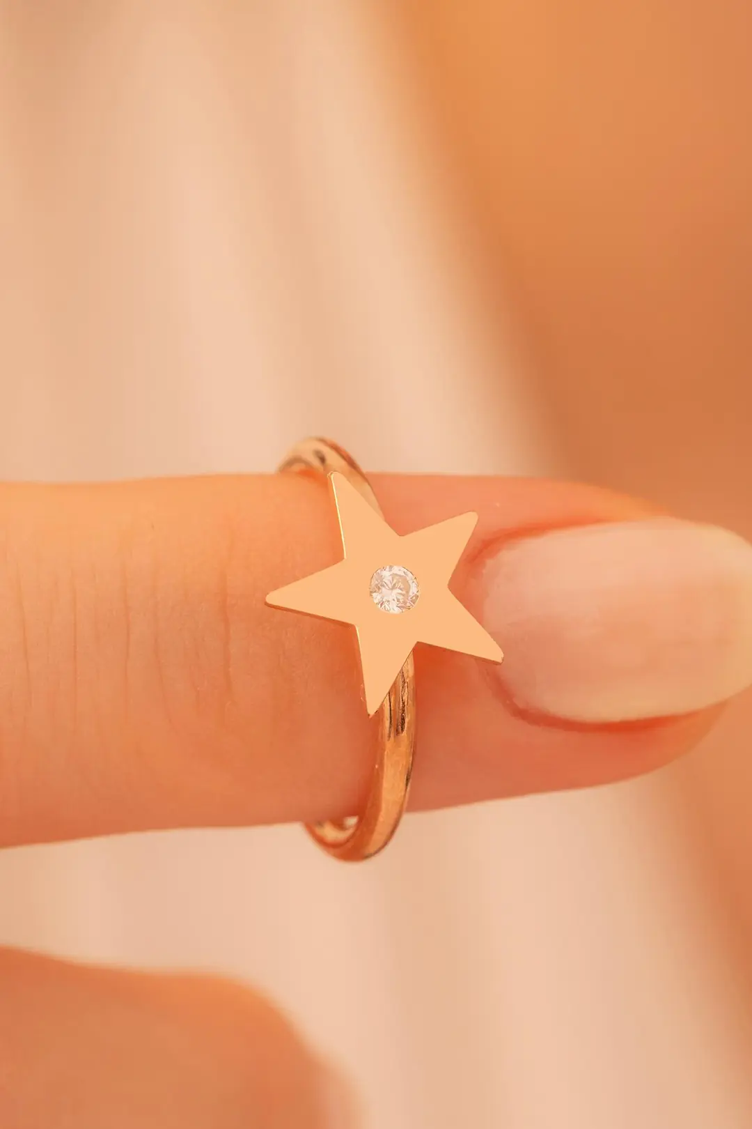 Women's Silver Ring Handcrafted Rose Plated Star Motif Zircon Stone-set Women's Ring