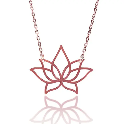 Lotus Flower Rose Color Women's Silver Necklace