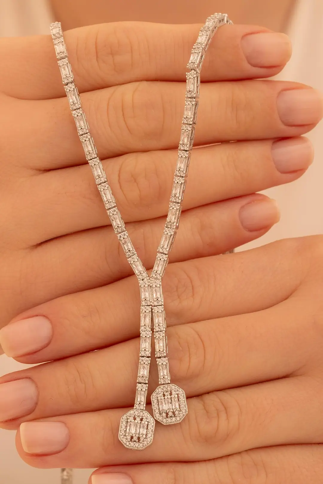 Women's Silver Necklace Merlin Baguette Stone-set Women's Necklace