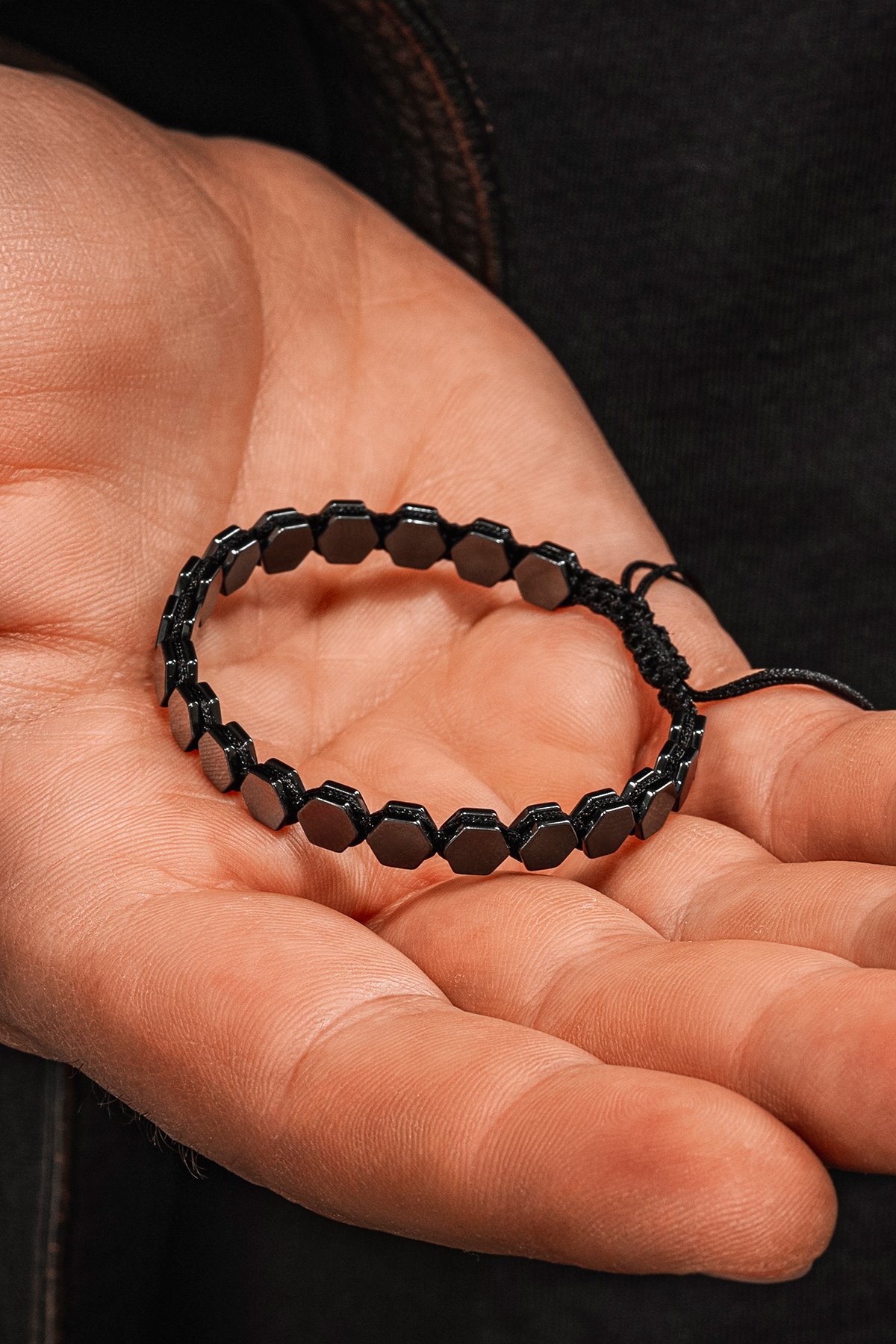 Erkek Kadın Doğal Taş Bileklik - Siyah Hematit Doğal Taşlı Makrome Model 2 Unisex Bileklik