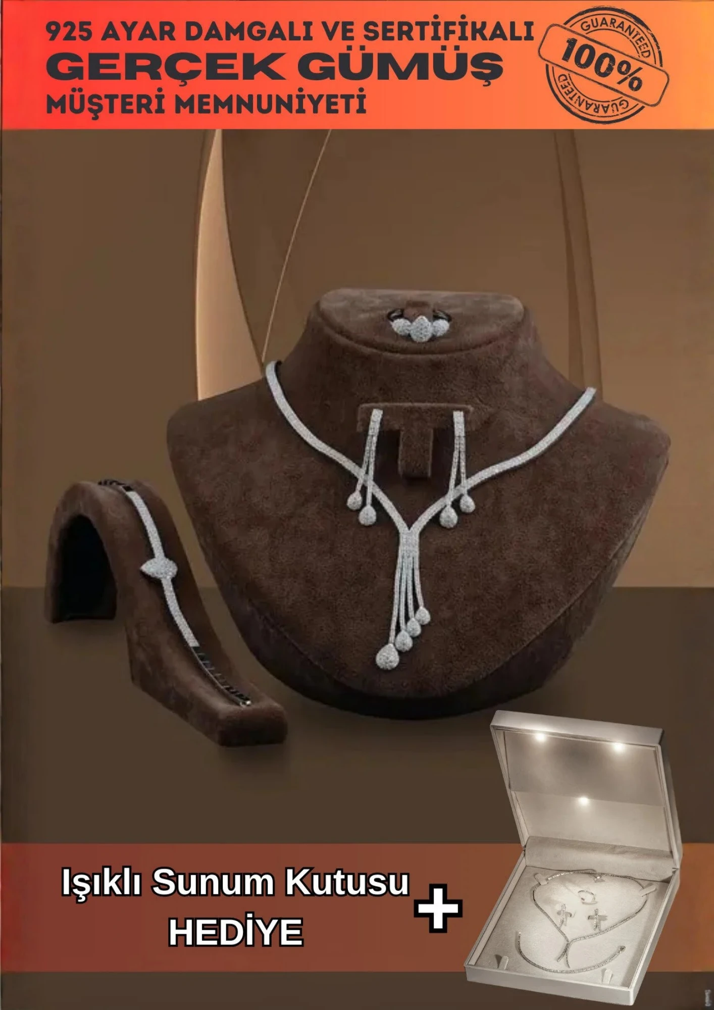 İlyada Bayan Zirkon Taşlı Gümüş Su Yolu Set - Kolye, Bileklik, Küpe, Yüzük