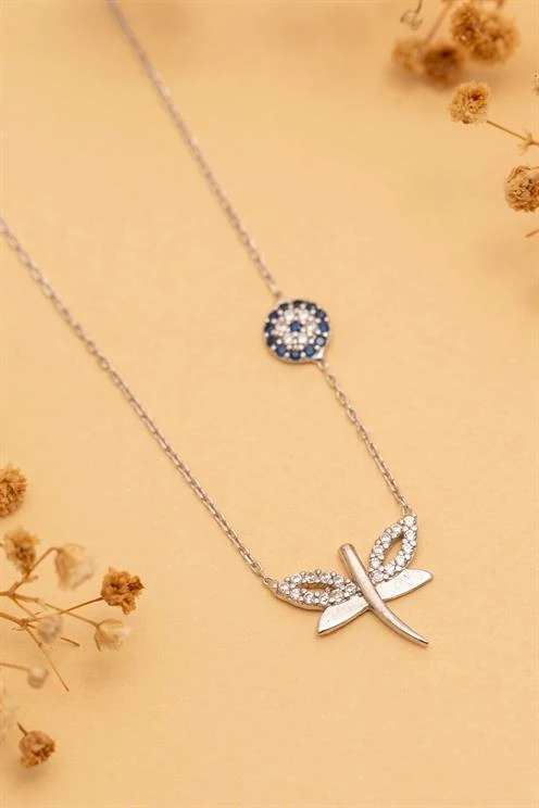 Sevgiliye Hediye Yusufçuk Nazarlıklı Gümüş Bayan Kolyesi