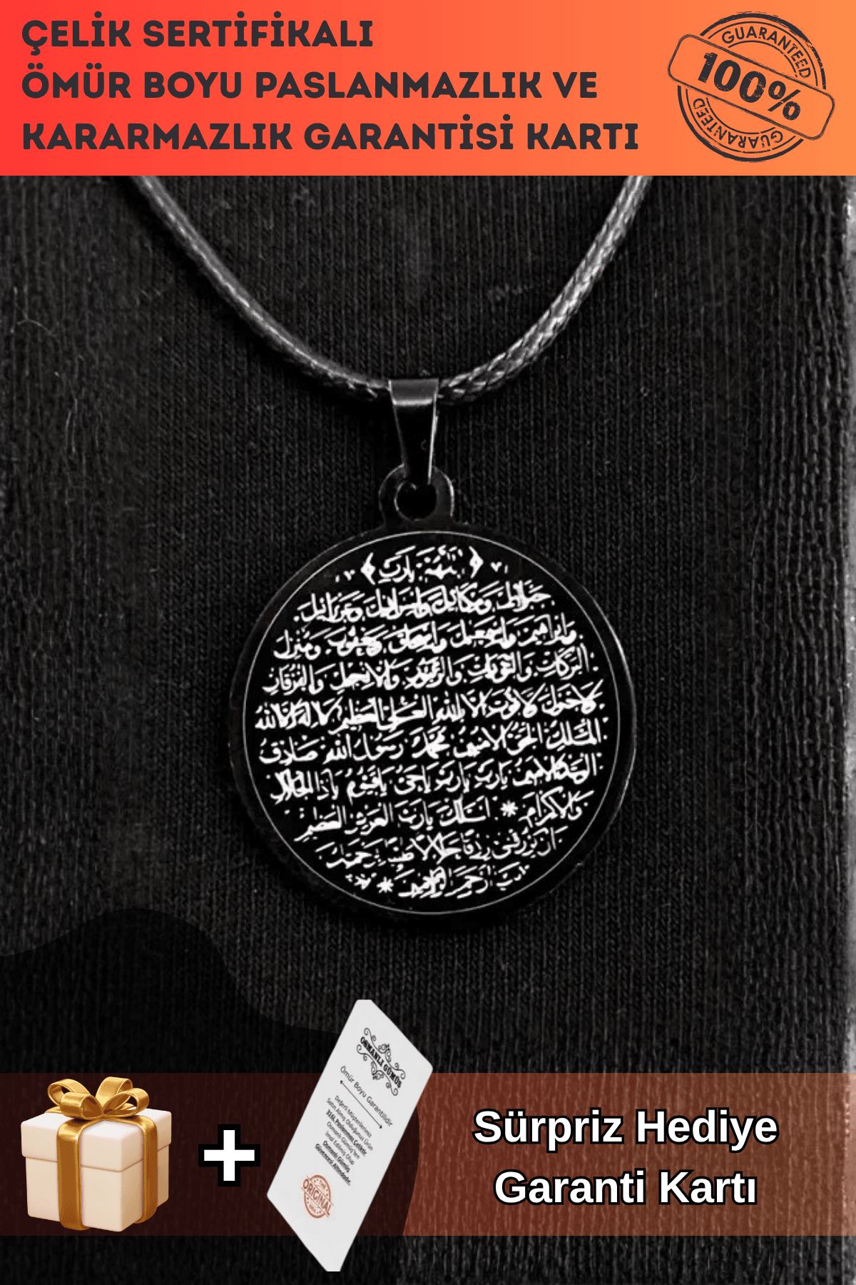 Bereket Duası Karınca Duası Bayan Erkek Siyah Çelik Kolye Deri CKLKARINCA1-SYH