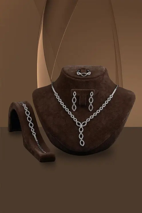 Marquise Water Way Silver Women's Set Necklace, Bracelet, Earrings, Ring