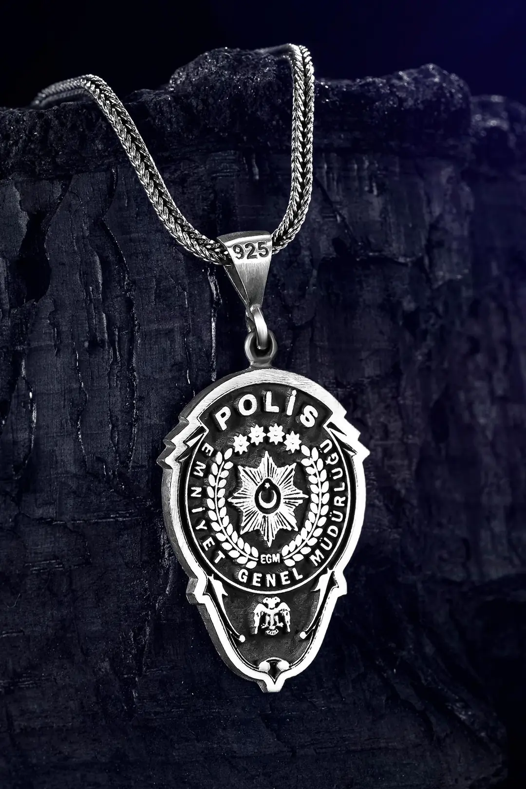 Polis Badge Necklace Emniyet Organization Coat of Arms Silver Necklace