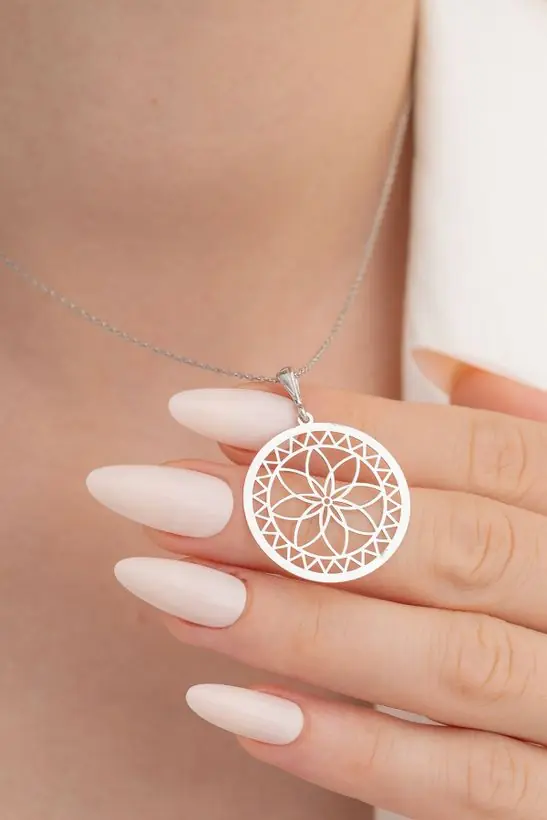 Lotus Flower Motif Silver Necklace
