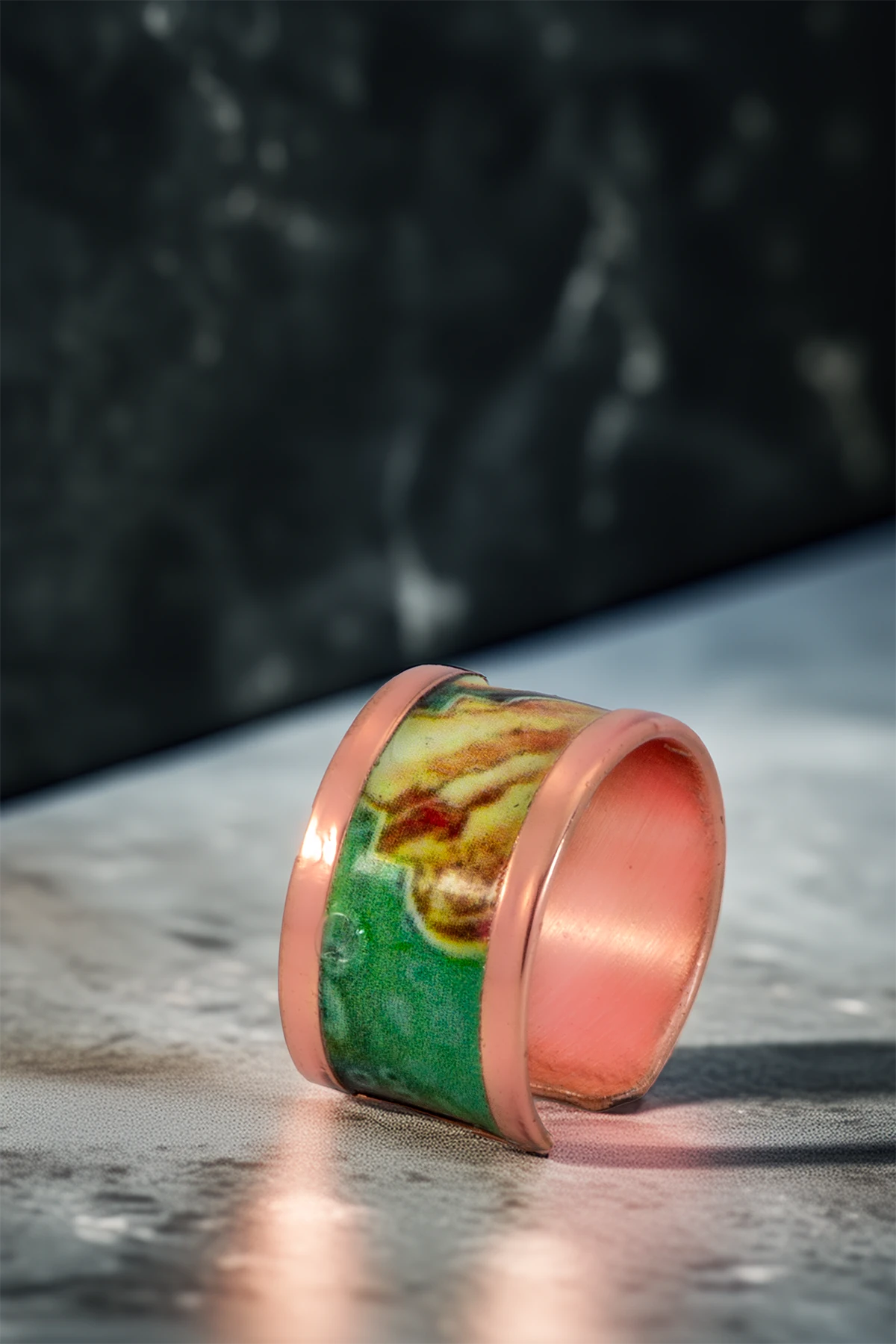 Kadın Bakır Bileklik Yüzük Set - Ester Model Özel Baskı Metal Kutu Ve Kuvars Taşı