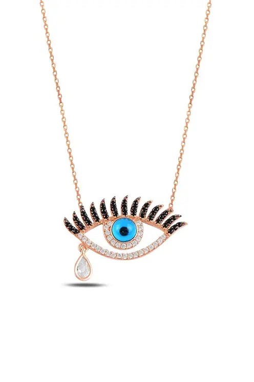 Mix Stone-set Rose Eye Silver Women's Necklace GKLGOZMODL8-ROS
