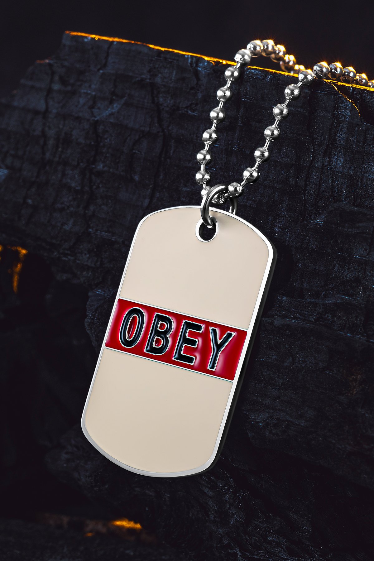 Urban Creed OBEY Yazılı Çelik Erkek Kolye Parlak Top Zincir 
