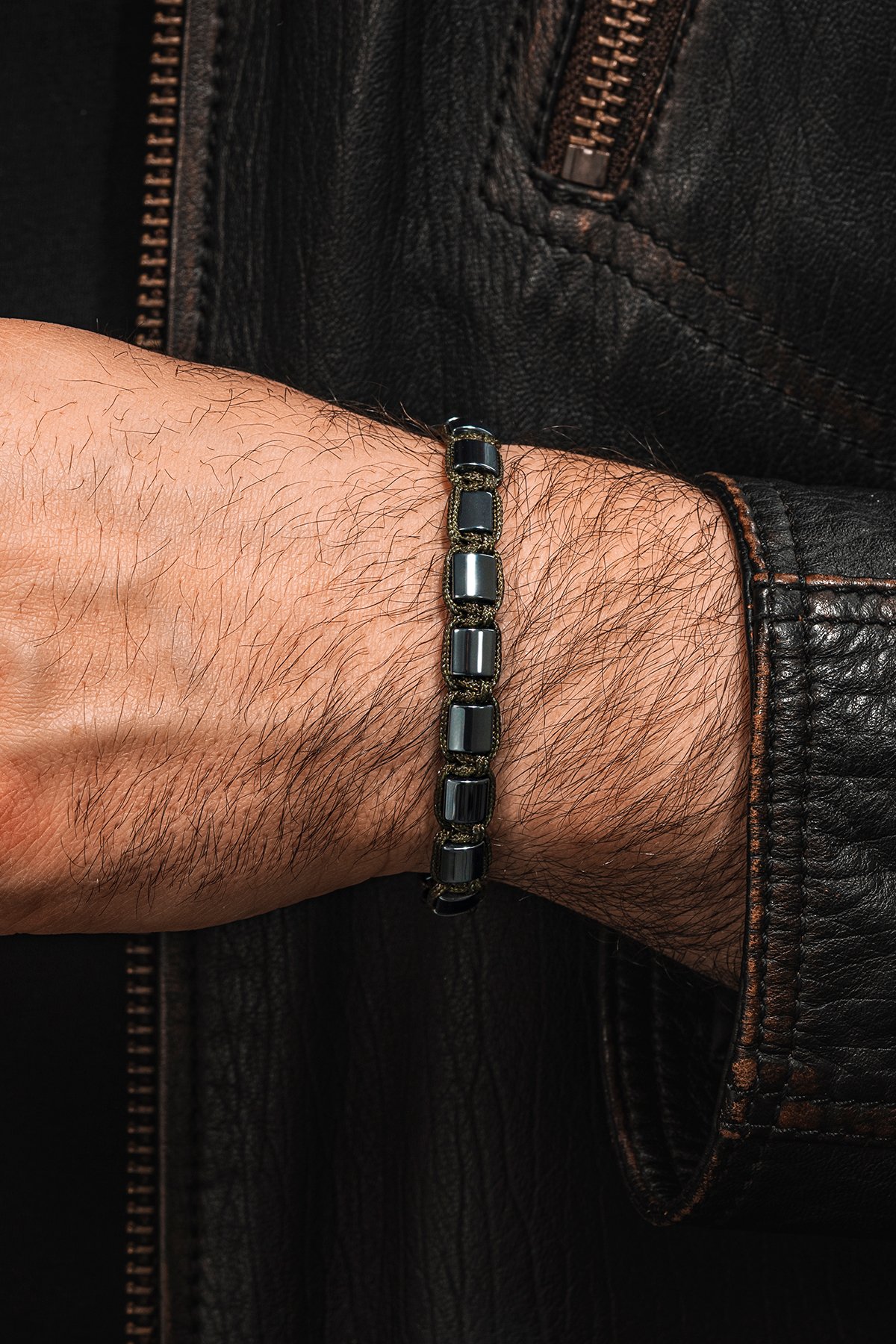 Erkek Kadın Doğal Taş Bileklik - Siyah Hematit Doğal Taşlı Makrome Model 3 Unisex Bileklik