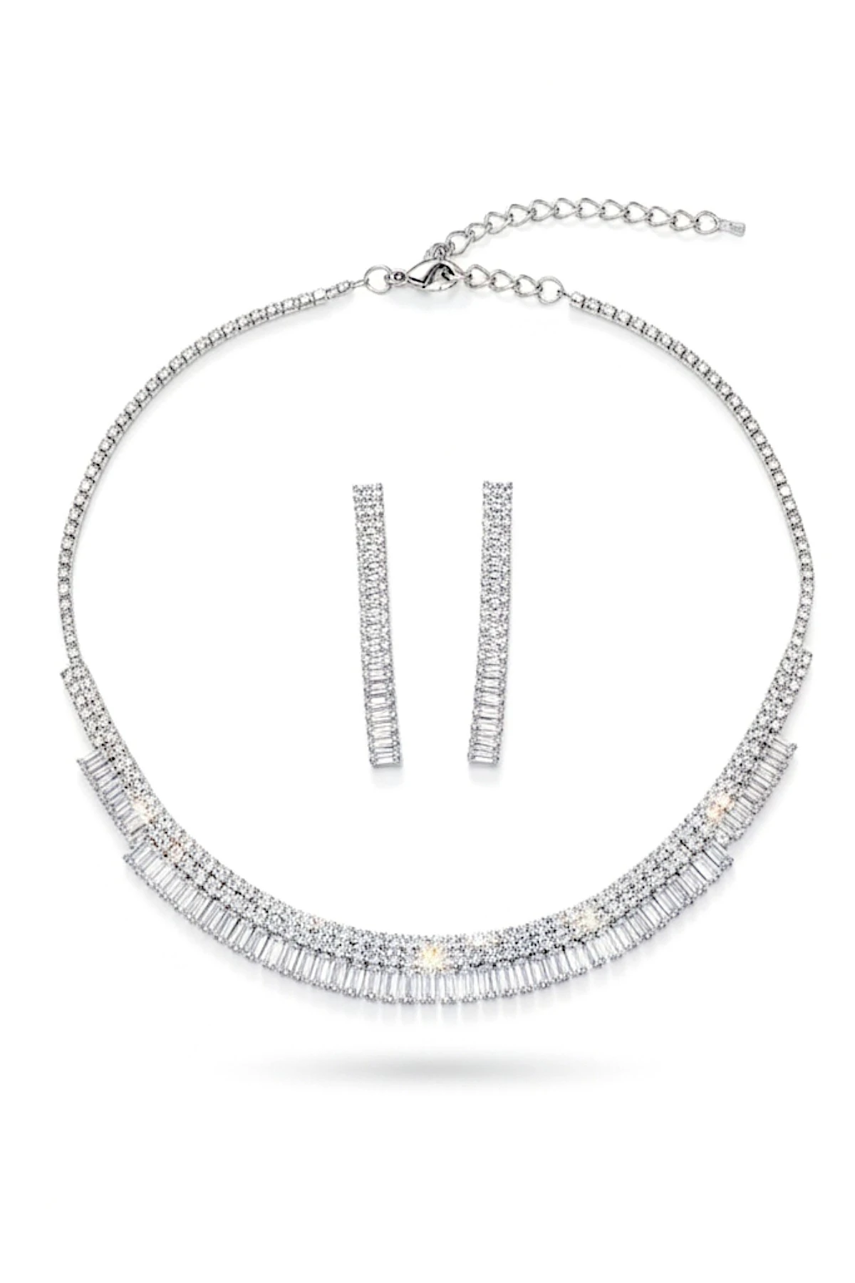 Kadın Bijuteri Kolye Küpe Set - Aurora Model Baget Taşlı Zarif Su Yolu Set