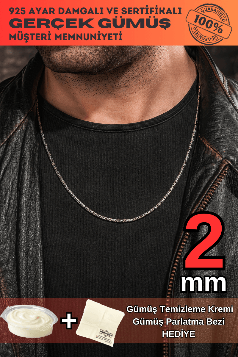 Erkek Gümüş Zincir Kolye Yuvarlak Kral Model