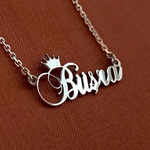 Kral Taç Imza Silver Color Büşra Engraved Women's Silver Necklace Chain Gklgmsısımt