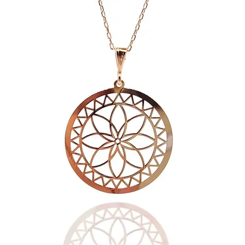 Lotus Flower Motif Rose Color Women's Silver Necklace