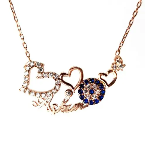 Heart & Evil Eyelu Aşkım Engraved Women's Silver Necklace