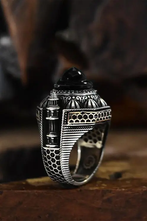 İslam Usta Design Black Kubbe Silver Men's Ring GYZISLMST11-GMS