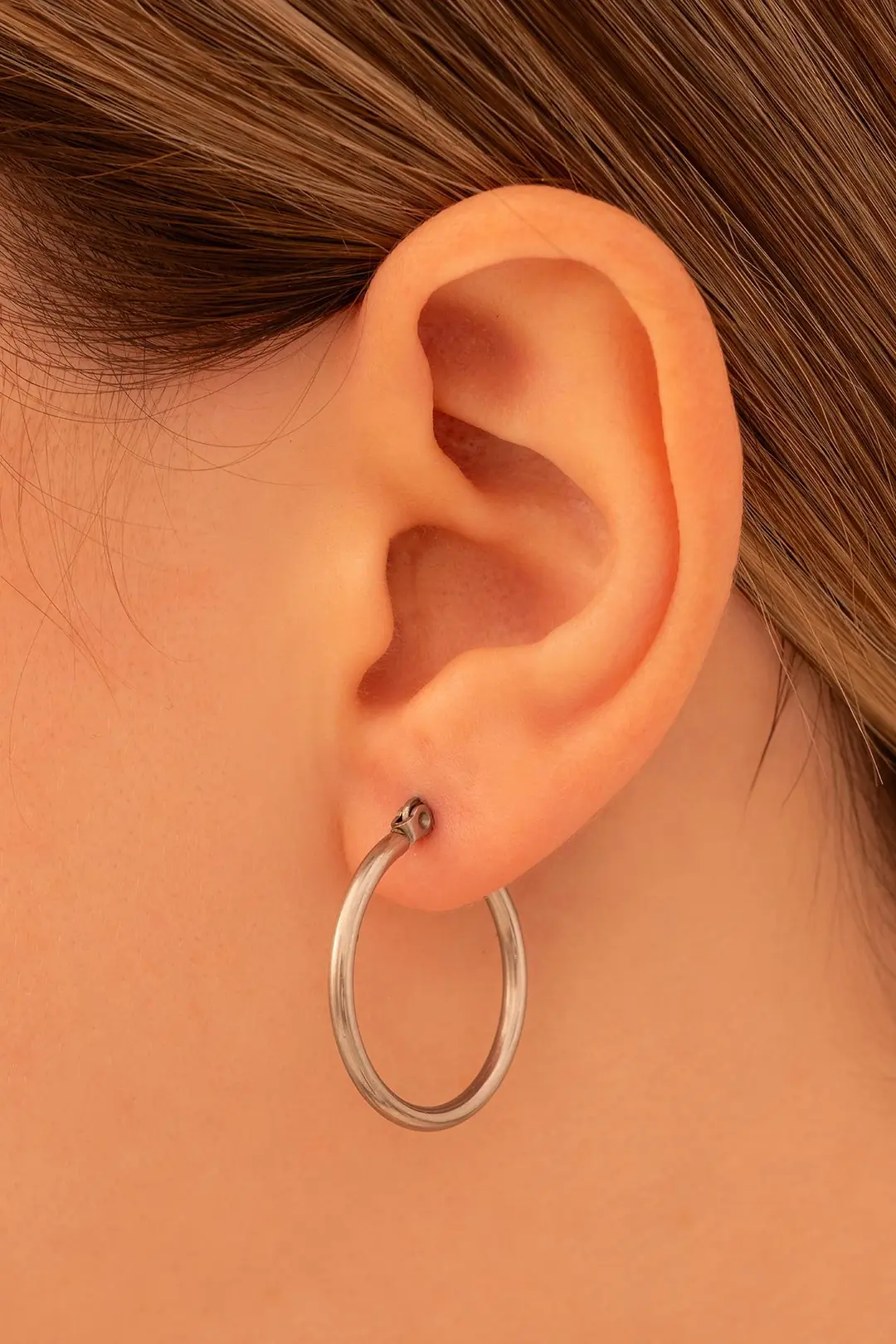 20mm Hoop Cut Round 925 K Steel Women's Earrings GKPYVRLKKPE-GMS