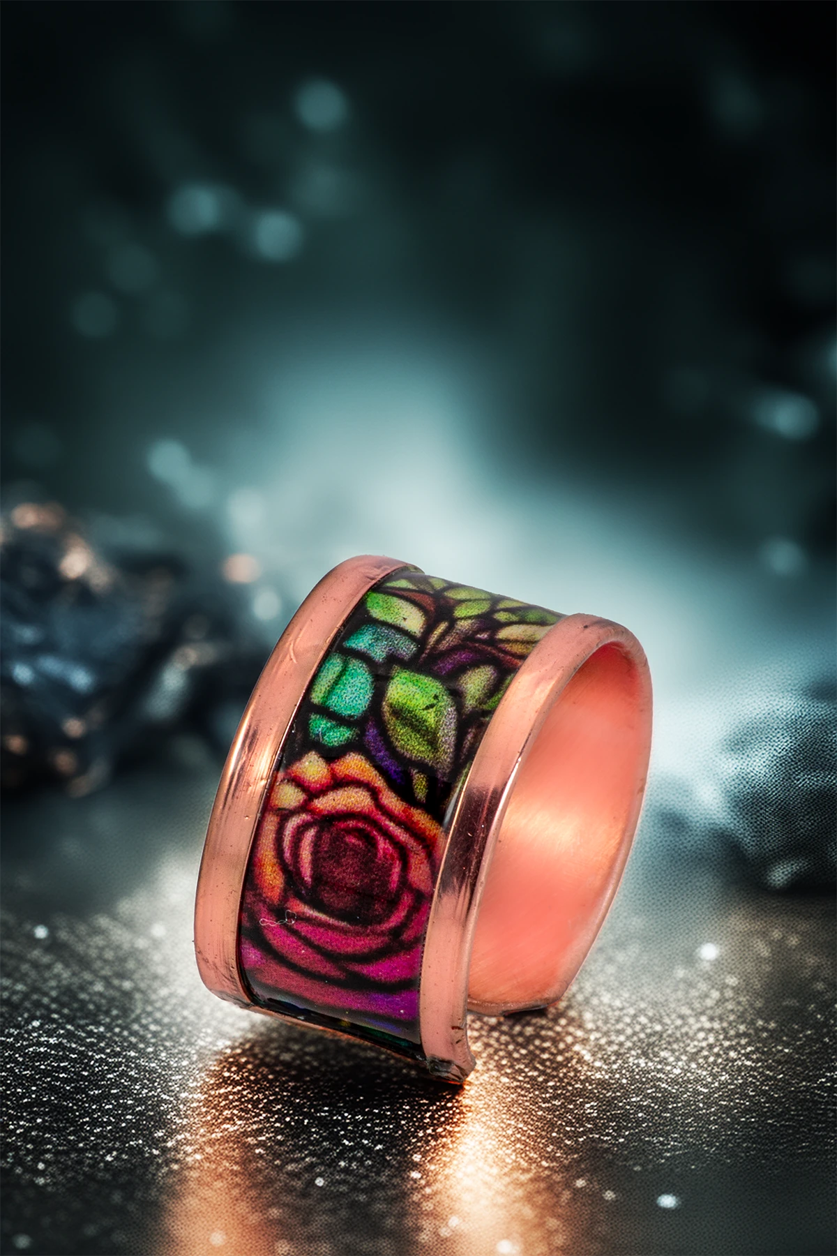 Kadın Bakır Bileklik Yüzük Set - Roselaw Model Özel Baskı Metal Kutu Ve Kuvars Taşı