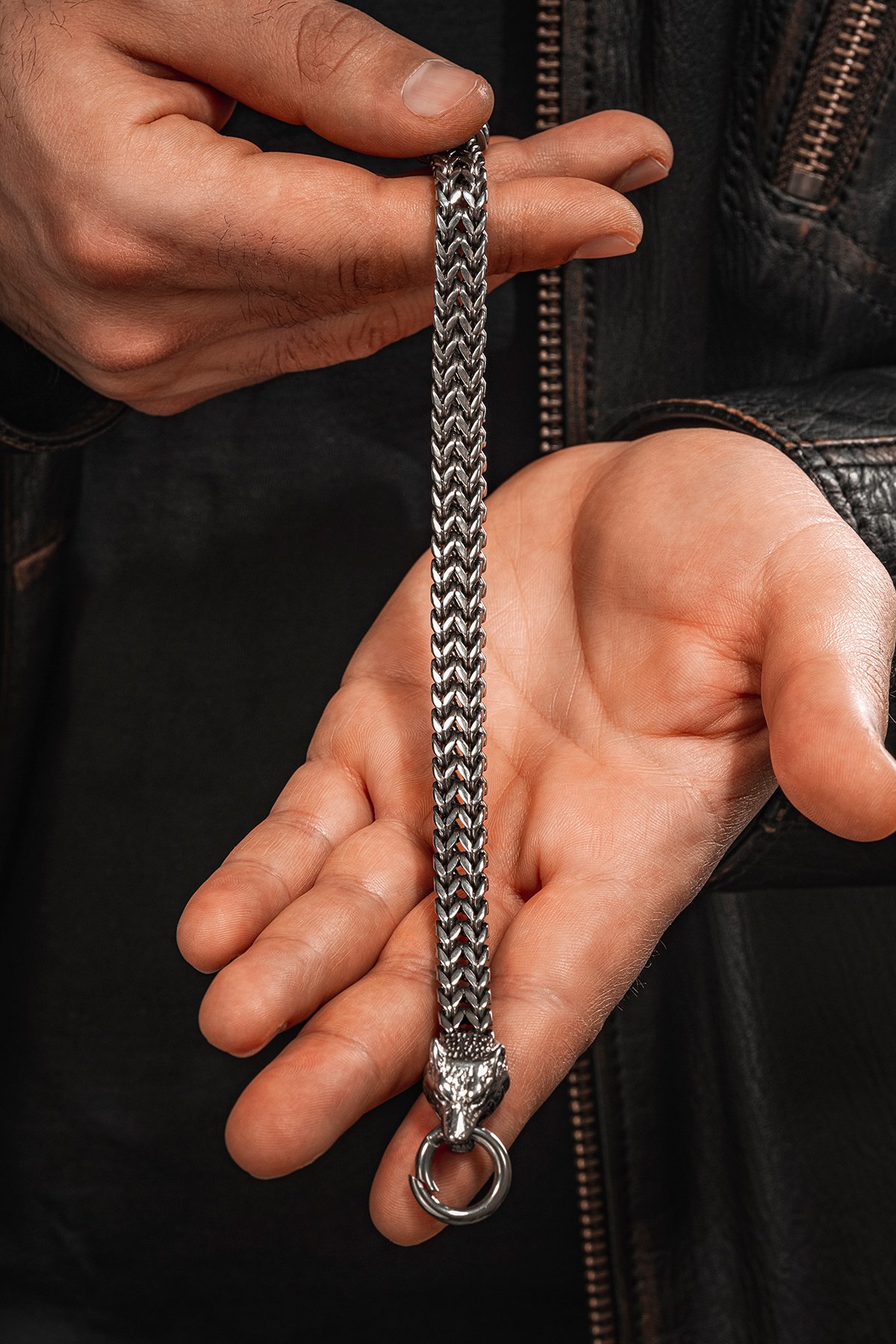 Jaguar Claw 316L Çelik Çift Sıra Örgü Erkek Bileklik - Paslanmaz & Parlak Model Özel Klips Tasarım