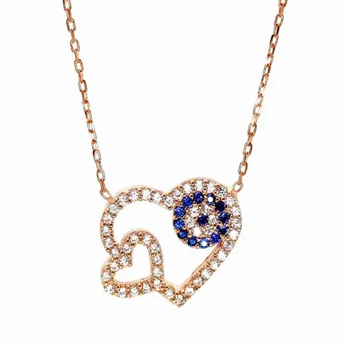 Heart Evil Eyelu Rose Color Women's Silver Necklace