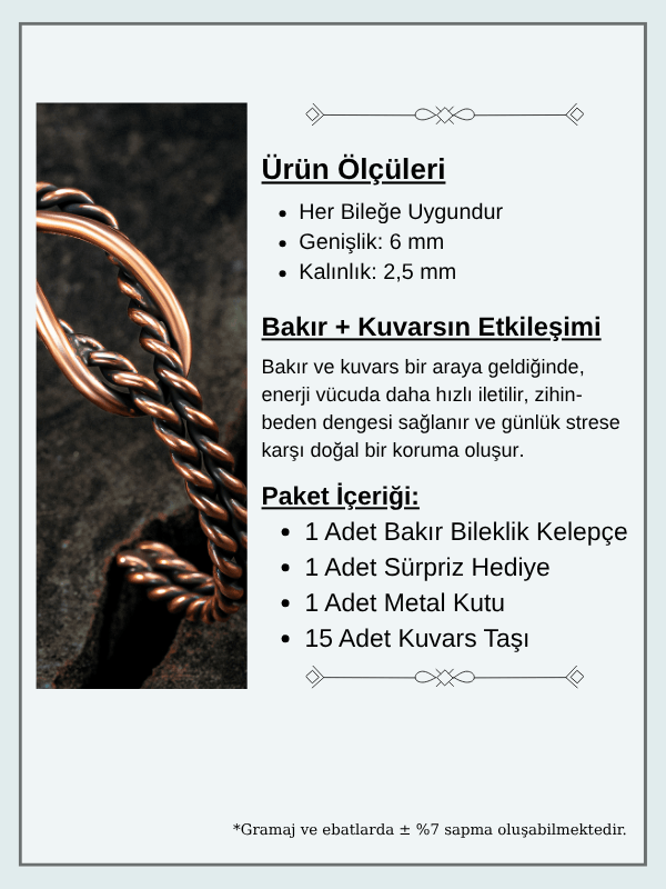 Sevgi Düğümü Bakır Bileklik Bilezik Kelepçe Erkek Kadın Kuvars Taşlı Metal Kutulu