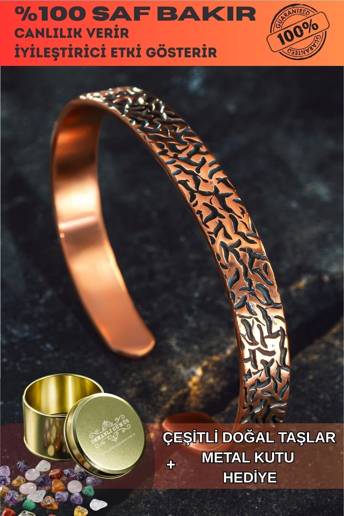 Ağaç Kabuğu Model 2 Bakır Bileklik El Işçiliği Kelepçe Metal Kutu Doğal Taşlar Kadın Erkek Bilezik