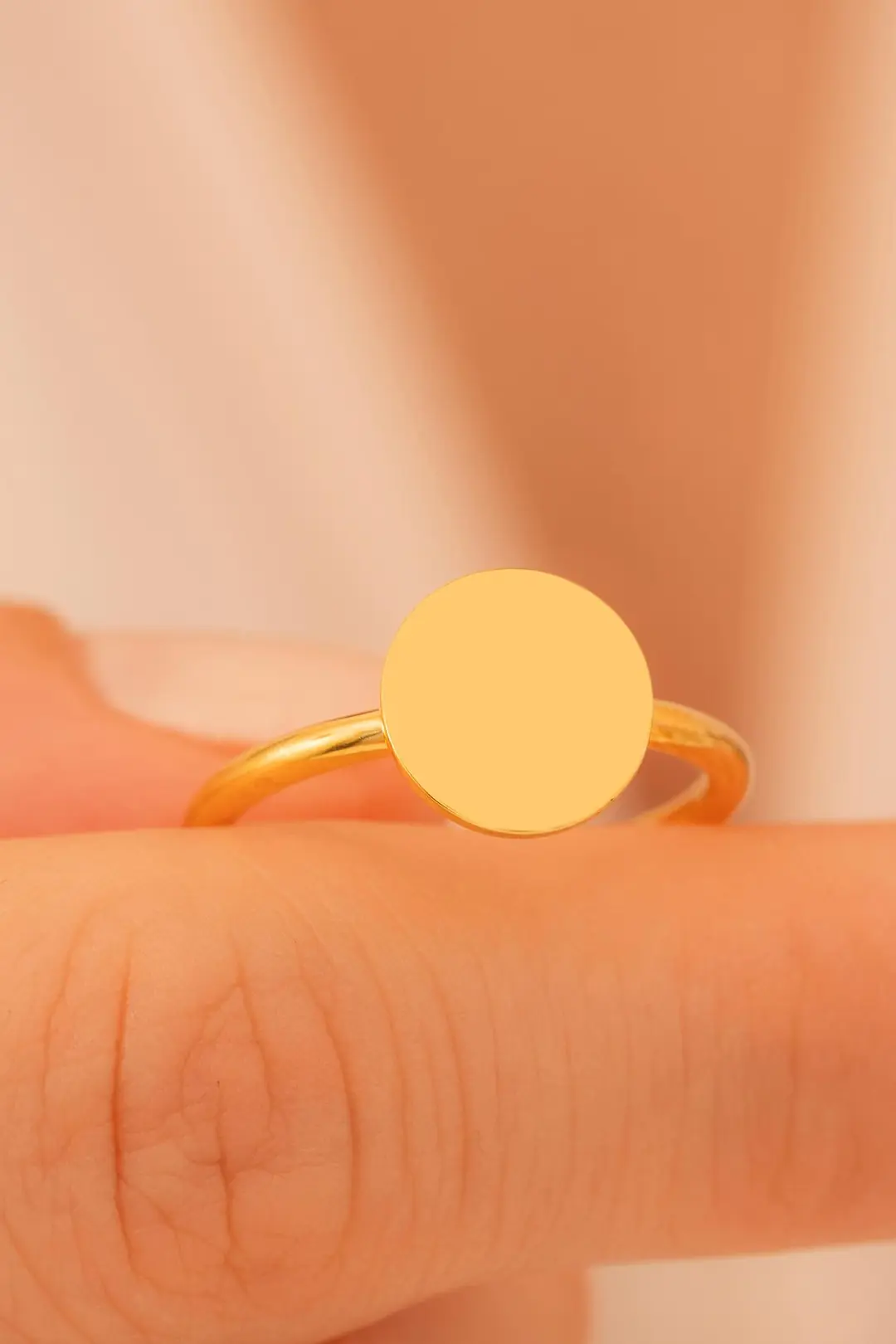 Women's Silver Ring Handcrafted Gold Plated Round Motif Slim Women's Ring