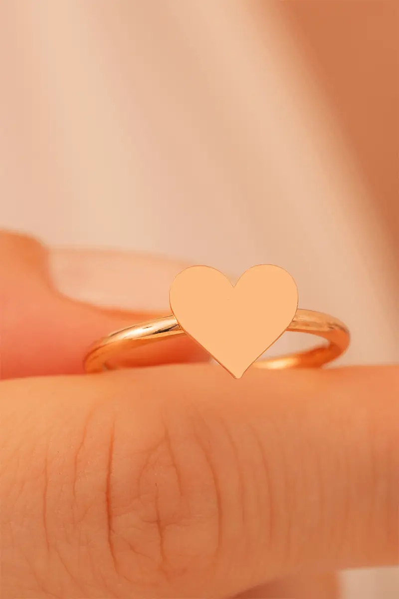 Women's Silver Ring Handcrafted Rose Plated Heart Motif Slim Women's Ring
