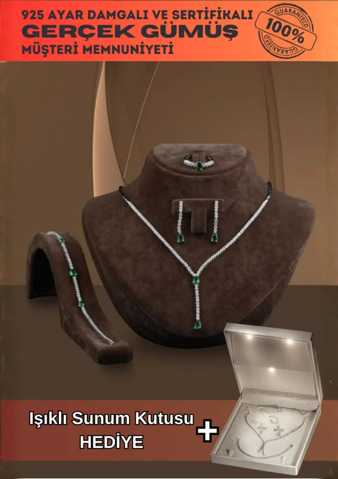 Lena Women's Emerald Stone-set Silver Water Way Set Necklace, Bracelet, Earrings, Ring