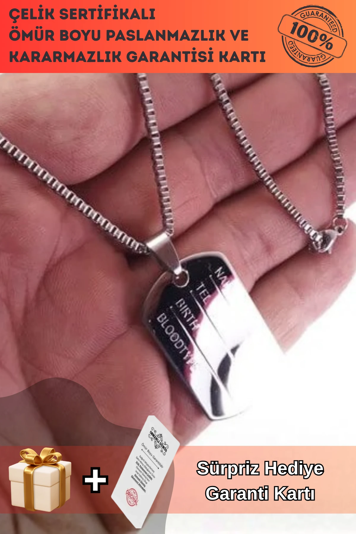 Asker Künyesi Paslanmaz Çelik Erkek Kolye