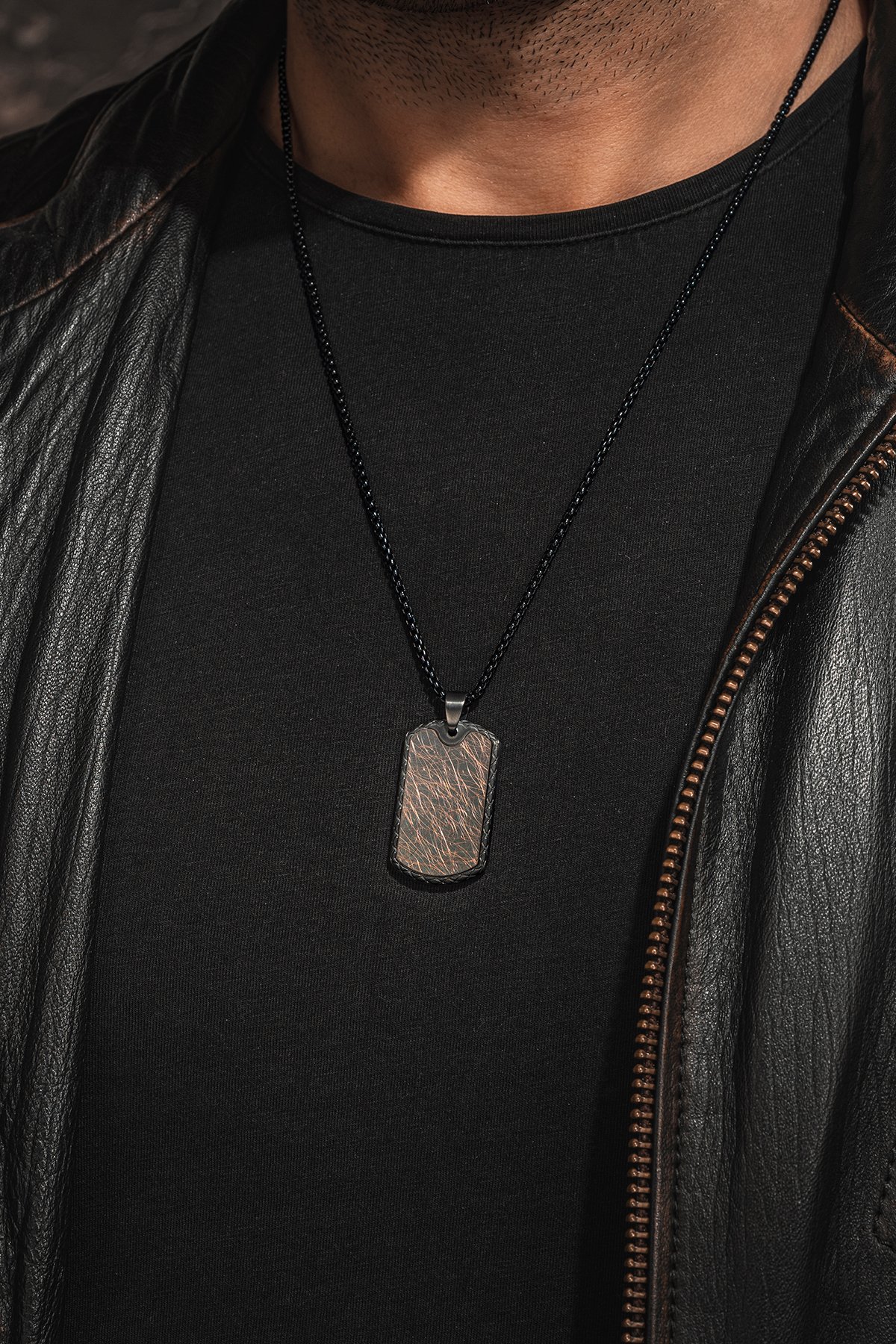 Steel Tag Siyah Polo Zincir Erkek Kolye - Asker Künyesi Desenli, Siyah Çizgili, Paslanmaz Çelik