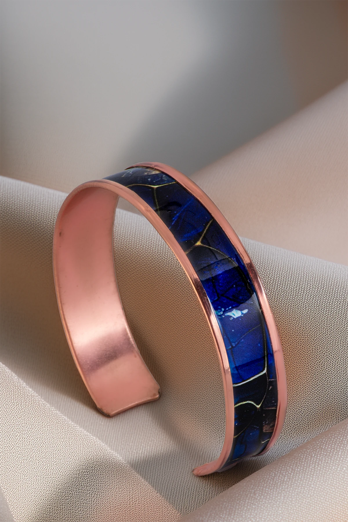 Kadın Bakır Bileklik Yüzük Set - Ocean Model Özel Baskı Metal Kutu Ve Kuvars Taşı