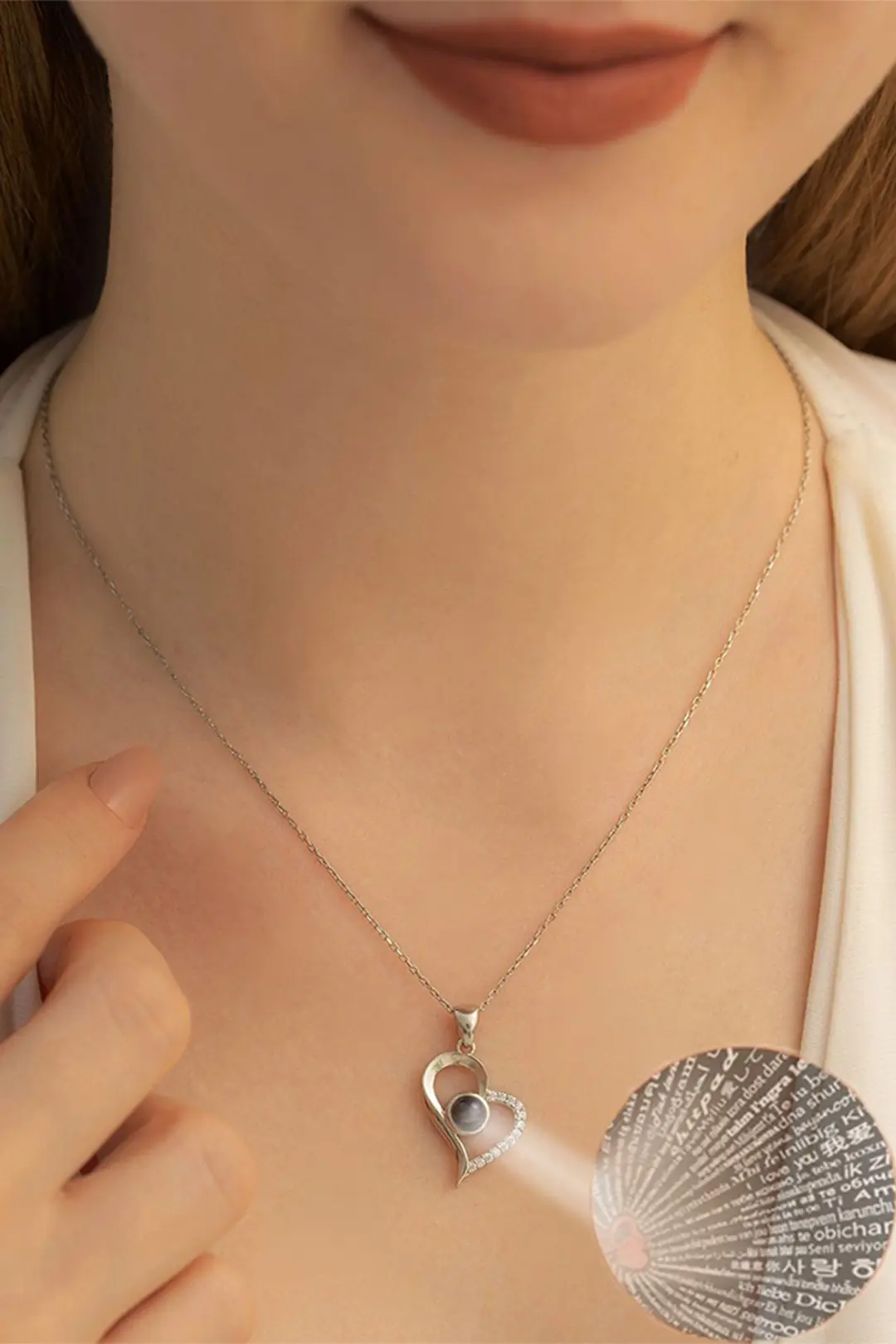 Women's Silver Necklace 100 Dilde Seni Seviyorum Engraved Women's Silver Necklace