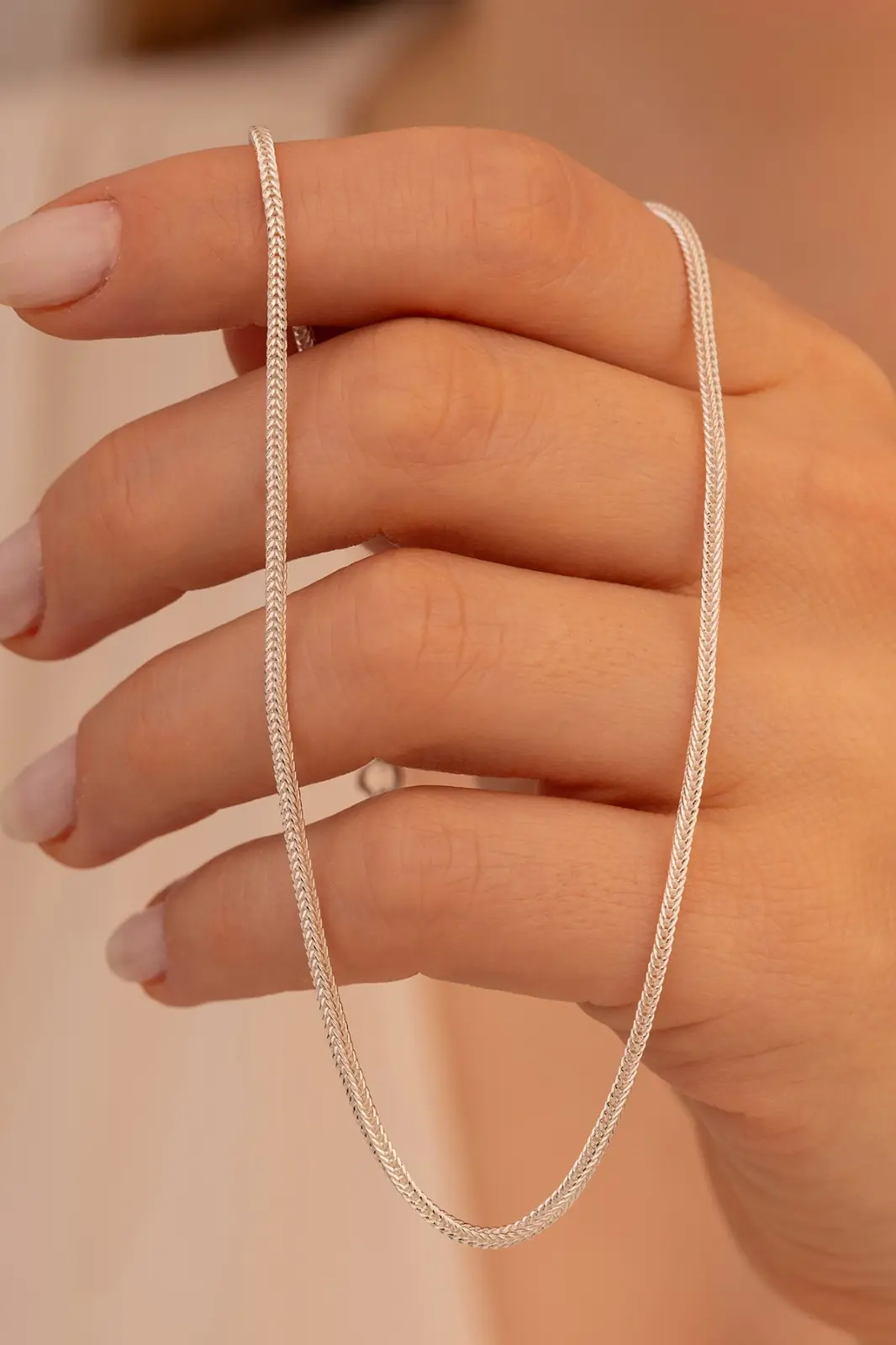 Women's Silver Necklace 1.6mm White Tilki Kuyruğu Chain Silver Women's Necklace