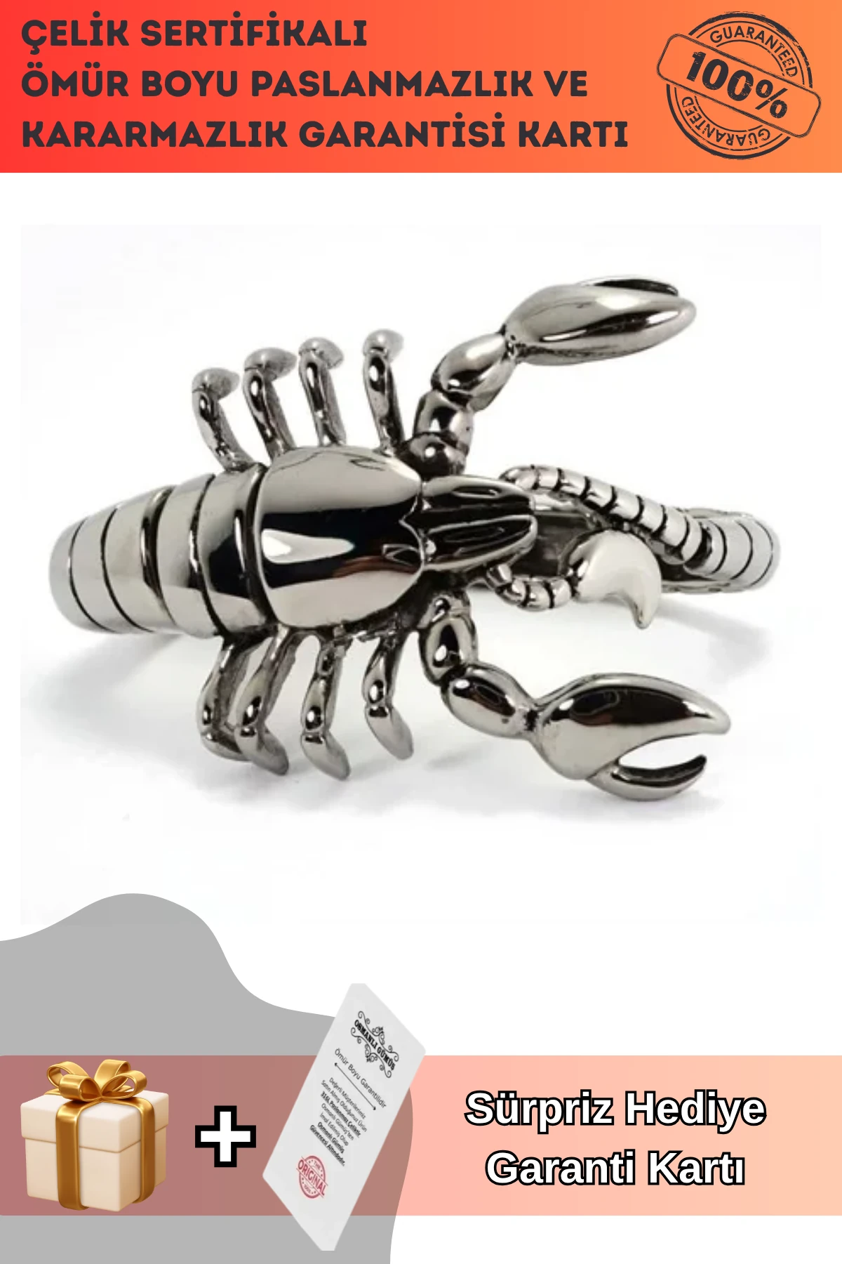 Akrep Figürlü Erkek Çelik Bileklik Özel Tasarım Lüks Model