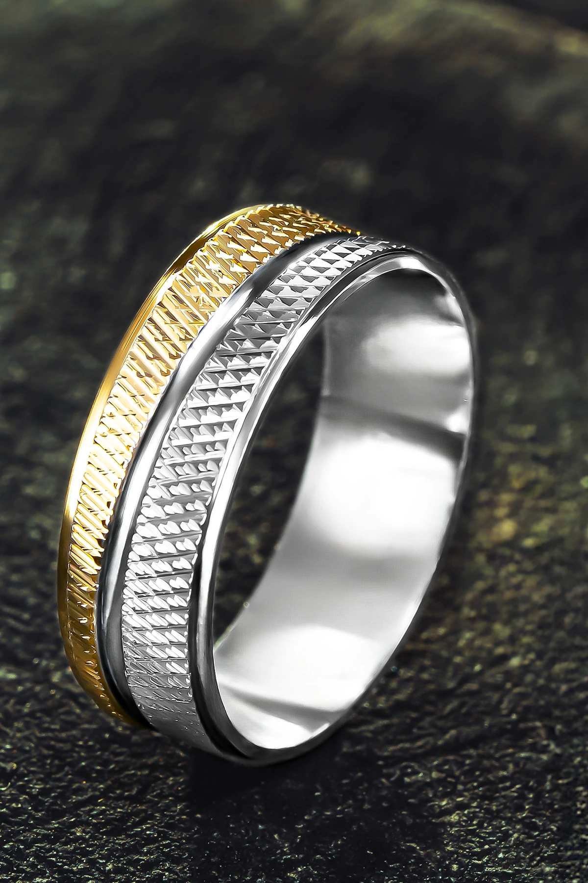 Erkek Gümüş Alyans - Çift Renk Geçişli 925 Ayar Erkek Yüzük