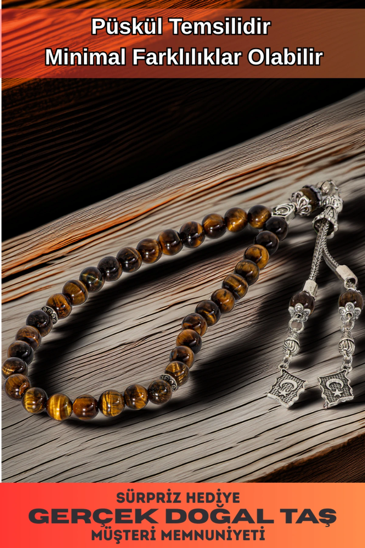 Erkek Doğal Taş Tespih - Doğal Kaplangözü Taşlı Ortaboy Tesbih