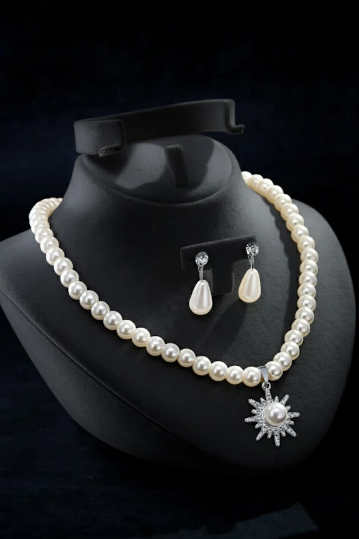 Kadın İnci Kolye Küpe Set - Solara Model Çiçek Motifli Kadın İnci Set